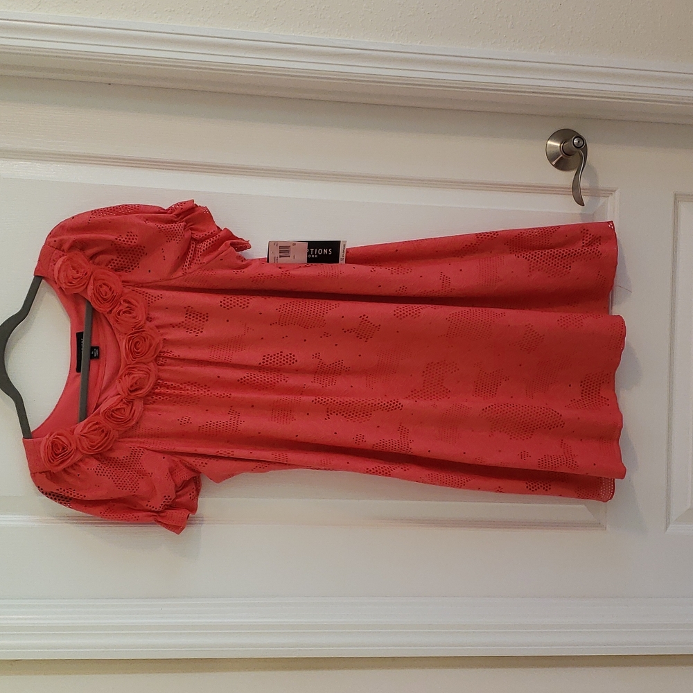Perceptions Coral Red Floral-Appliqué Eyelet Swing Dress